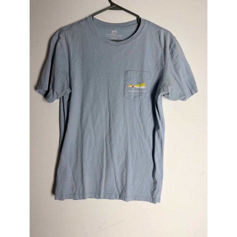Southern Tide Mens Small Blue Saltwater Ready Fishing Lure Pocket T-Shirt Cotton
